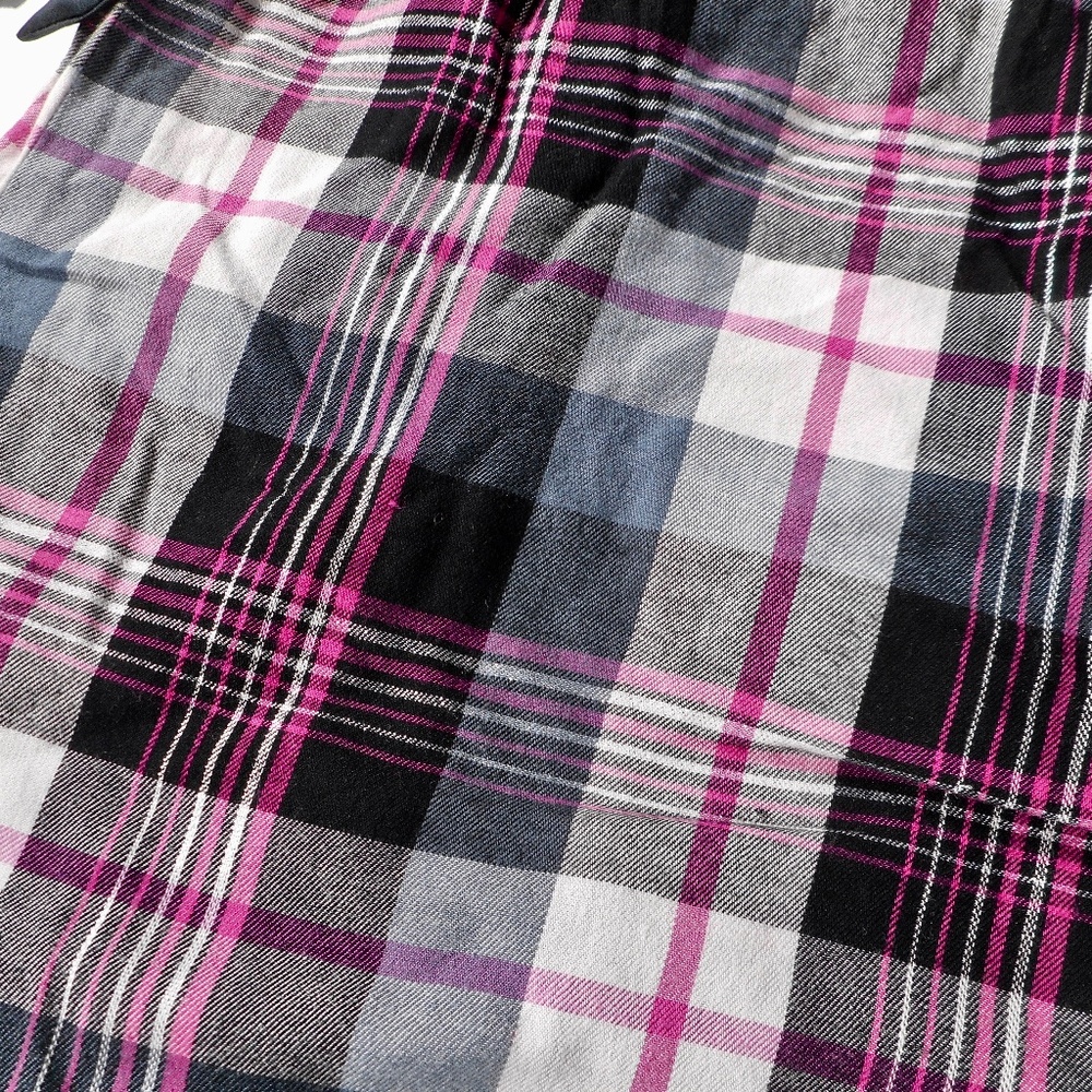 NWT Victoria Secret Flannel Pajama Set XXL 3pc Lounge Black Gray Hot Pink Plaid - Picture 15 of 15